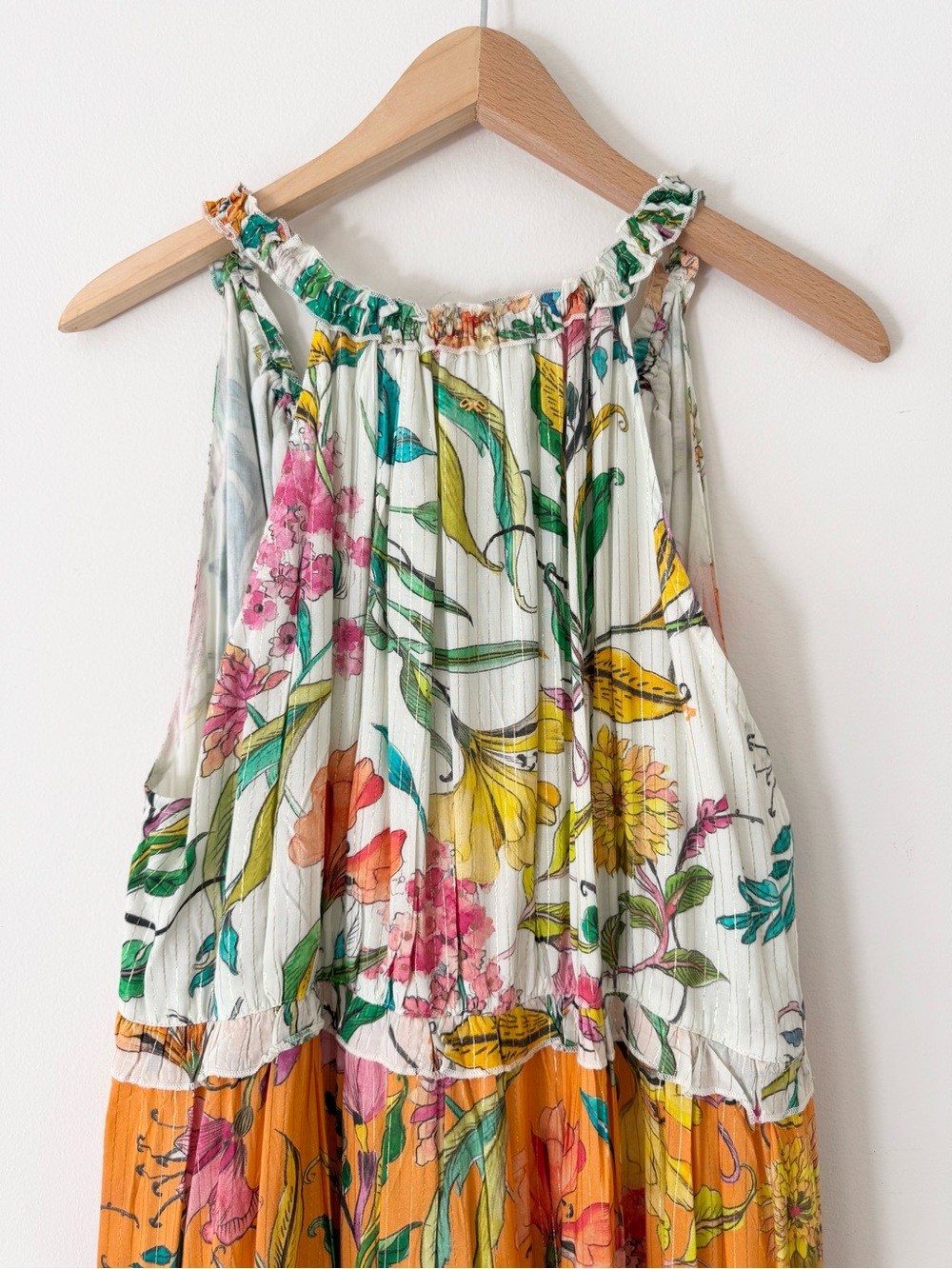 PQ Swim x Anthropologie Floral Ruffle Tiered Maxi Dress Orange White Size L - Picture 8 of 16
